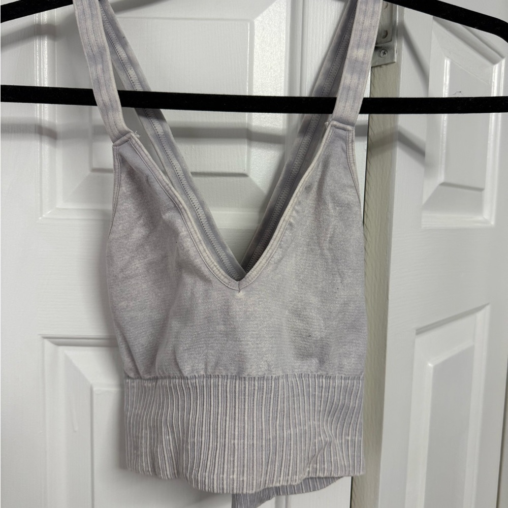 Free People Movement Sleeveless V-Neck Ribbed Hem Crop Top - Light Gray
